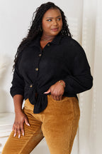 Double Take Waffle-Knit Collared Neck Shirt Trendsi