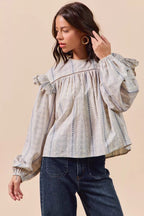 Sophie Floral Cotton Print Ruffled Long Sleeve Blouse Trendsi