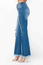 Sleek and Stylish Full Size Raw Hem Distressed High Rise Bootcut Jeans Trendsi