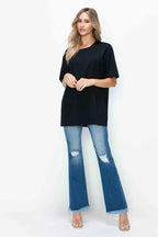 Sleek and Stylish Full Size Raw Hem Distressed High Rise Bootcut Jeans Trendsi