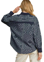Sleek and Stylish Paisley Print Denim Shirt Jacket Trendsi