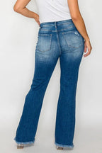 Sleek and Stylish Full Size Raw Hem Distressed High Rise Bootcut Jeans Trendsi