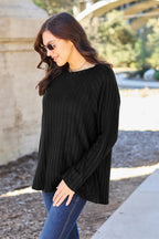 Sleek and Stylish Full Size Ribbed Round Neck Long Sleeve Knit Top Trendsi