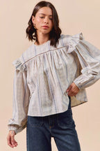 Sophie Floral Cotton Print Ruffled Long Sleeve Blouse Trendsi