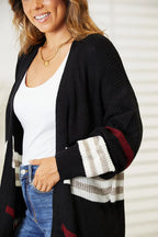 Perfee Striped Rib-Knit Open Front Cardigan Trendsi