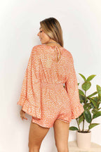 Double Take Printed Flare Sleeve Tangerine Romper Trendsi