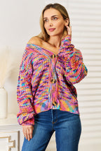Woven Right V-Neck Long Sleeve Cardigan Trendsi