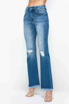 Sleek and Stylish Full Size Raw Hem Distressed High Rise Bootcut Jeans Trendsi