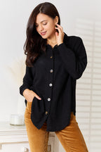 Double Take Waffle-Knit Collared Neck Shirt Trendsi