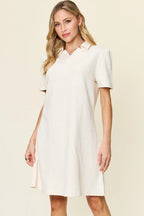 Double Take Full Size Texture Collared Neck Short Sleeve Dress Trendsi
