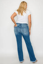 Sleek and Stylish Full Size Raw Hem Distressed Mid Rise Straight Jeans Trendsi