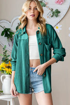 Reborn J Striped Button Up Long Sleeve Shacket Trendsi