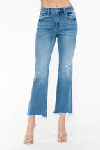 Sleek and Stylish Raw Hem Distressed Mid Rise Crop Jeans Trendsi