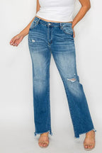 Sleek and Stylish Full Size Raw Hem Distressed Mid Rise Straight Jeans Trendsi