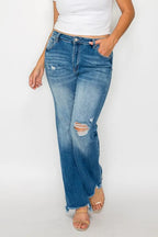 Sleek and Stylish Full Size Raw Hem Distressed Mid Rise Straight Jeans Trendsi