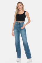 Sleek and Stylish Full Size Tummy Control Cut Raw Hem Straight Jeans Trendsi