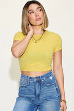 Basic Bae Ribbed Round Neck Short Sleeve T-Shirt Trendsi