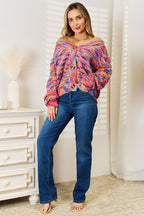 Woven Right V-Neck Long Sleeve Cardigan Trendsi