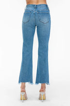 Sleek and Stylish Raw Hem Distressed Mid Rise Crop Jeans Trendsi