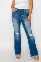 Sleek and Stylish Full Size Raw Hem Distressed High Rise Bootcut Jeans Trendsi