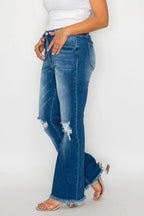 Sleek and Stylish Full Size Raw Hem Distressed High Rise Bootcut Jeans Trendsi