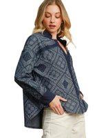 Sleek and Stylish Paisley Print Denim Shirt Jacket Trendsi