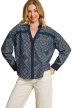 Sleek and Stylish Paisley Print Denim Shirt Jacket Trendsi