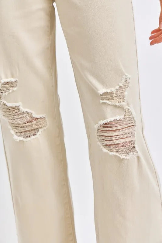 Sleek and Stylish Full Size High Waist Distressed Wide Leg Jeans Trendsi