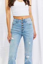 Vibrant MIU Full Size Jess Button Flare Jeans Trendsi