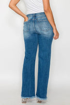 Sleek and Stylish Full Size Raw Hem Distressed Mid Rise Straight Jeans Trendsi