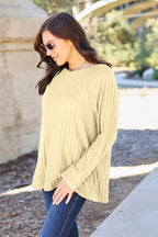 Sleek and Stylish Full Size Ribbed Round Neck Long Sleeve Knit Top Trendsi
