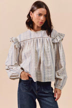 Sophie Floral Cotton Print Ruffled Long Sleeve Blouse Trendsi
