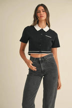 Mazy Button Down Contrast Collared Knit Cardigan Trendsi
