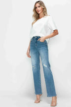 Sleek and Stylish Full Size Distressed High Rise Straight Jeans Trendsi