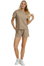 Knit Full Size Texture Short Sleeve Top and Shorts Set Trendsi