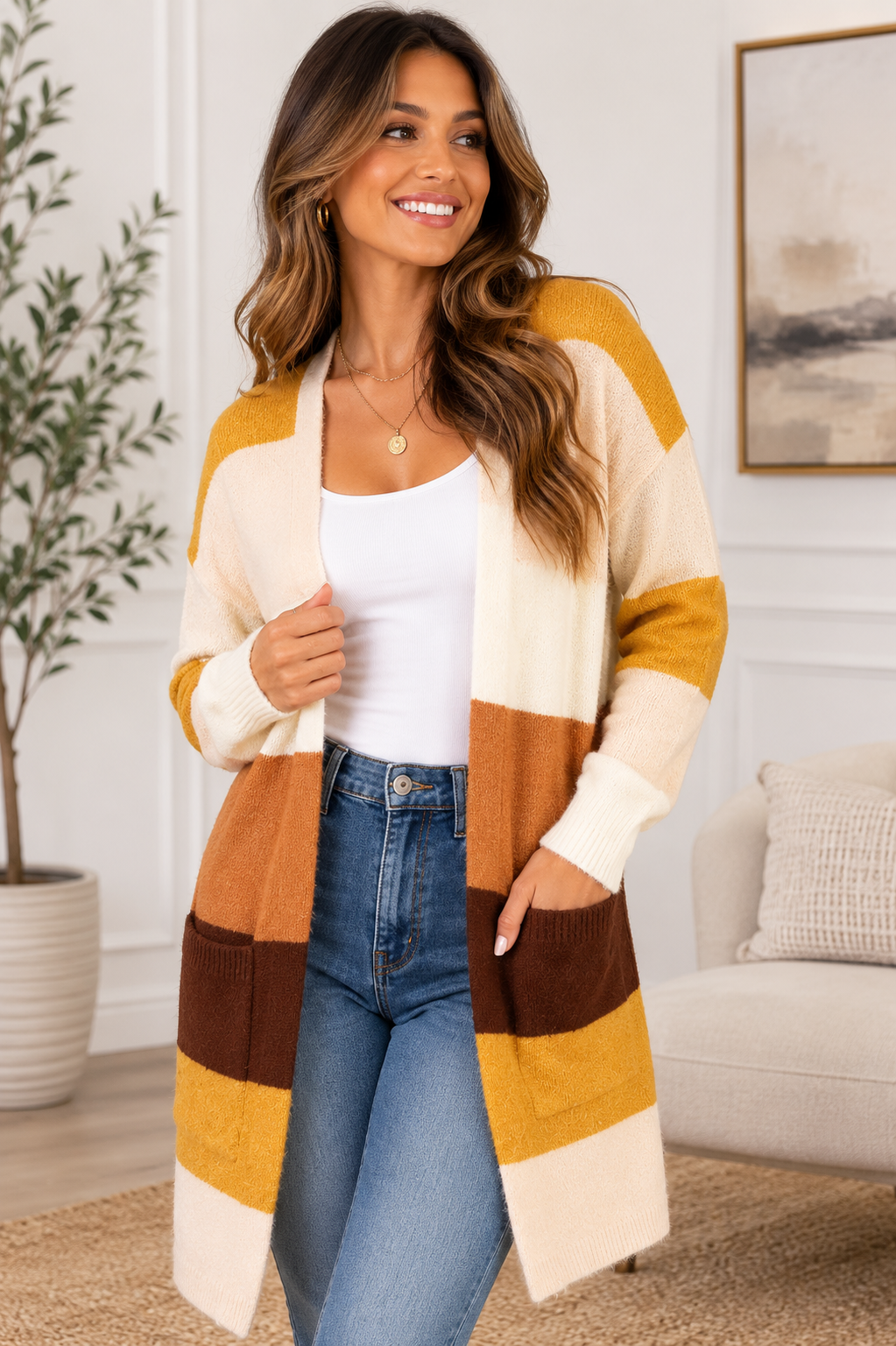 Honey & Mocha Color Block Cardigan