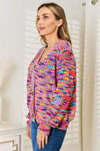 Woven Right V-Neck Long Sleeve Cardigan Trendsi