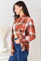 Plaid Collared Neck Long Sleeve Shirt Trendsi