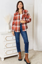 Plaid Collared Neck Long Sleeve Shirt Trendsi