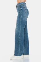 Sleek and Stylish Full Size Tummy Control Cut Raw Hem Straight Jeans Trendsi