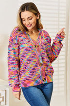 Woven Right V-Neck Long Sleeve Cardigan Trendsi