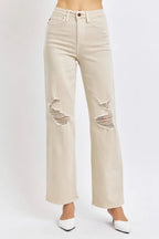 Sleek and Stylish Full Size High Waist Distressed Wide Leg Jeans Trendsi