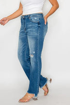 Sleek and Stylish Full Size Raw Hem Distressed Mid Rise Straight Jeans Trendsi
