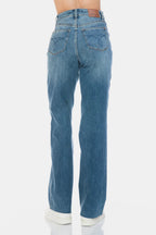 Sleek and Stylish Full Size Tummy Control Cut Raw Hem Straight Jeans Trendsi