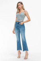 Sleek and Stylish Raw Hem Distressed Mid Rise Crop Jeans Trendsi