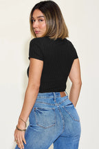 Basic Bae Ribbed Round Neck Short Sleeve T-Shirt Trendsi