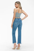Sleek and Stylish Raw Hem Distressed Mid Rise Crop Jeans Trendsi
