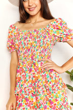 Devine Smocked Sweetheart Neck Flounce Sleeve Mini Dress Trendsi