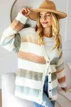 Sleek and Stylish Button Down Stripe Soft Fuzzy Cardigan Trendsi