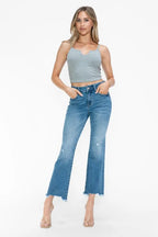 Sleek and Stylish Raw Hem Distressed Mid Rise Crop Jeans Trendsi